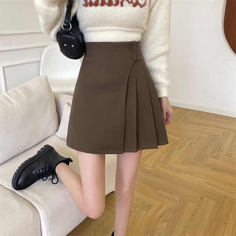 Black Asymmetric Pleated Skirt High Waist Slim A-line Half length Skirt  Spring New Short Skirt Wrapped Hip Skirt Children