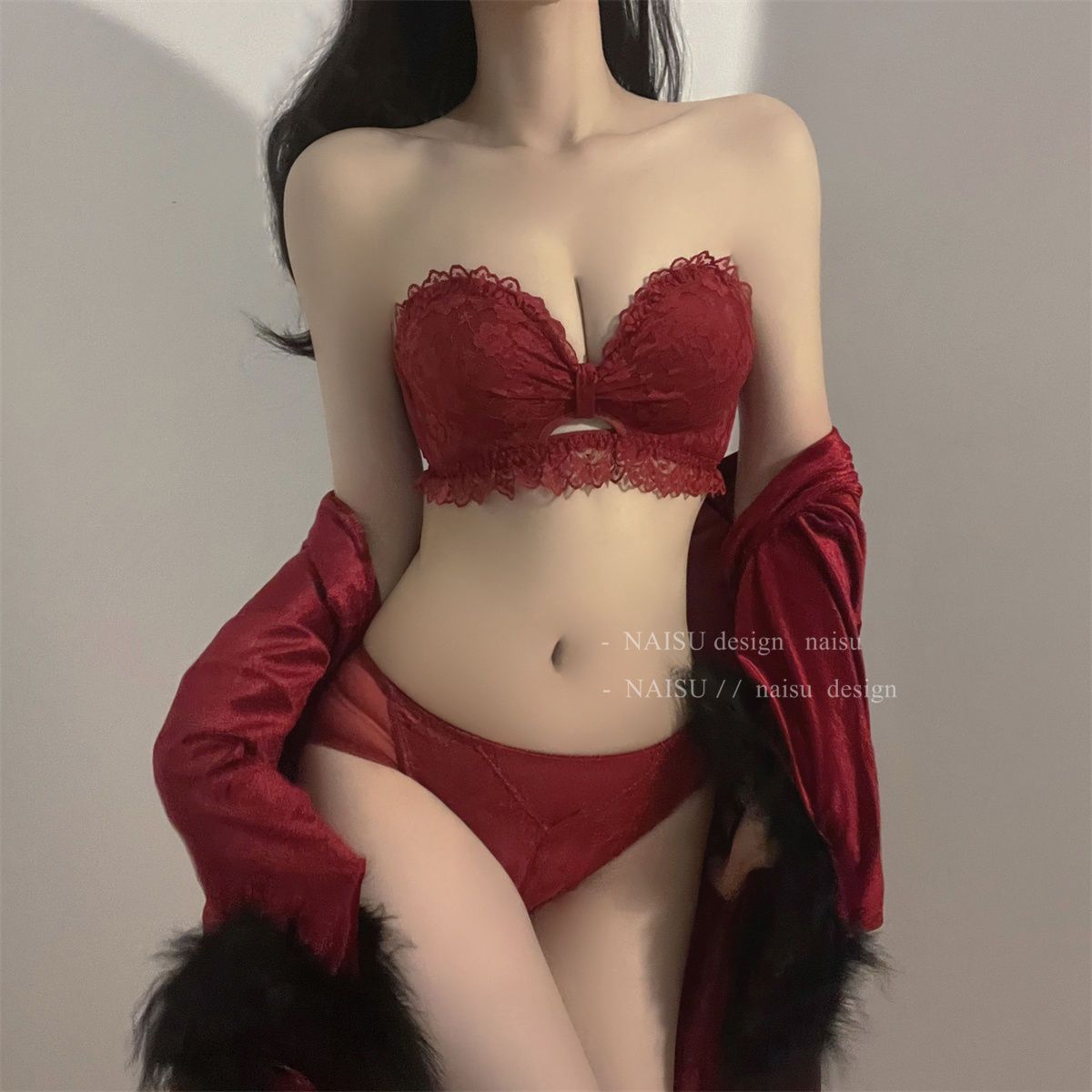 Red zodiac year underwear women's small chest gathered breasts bra without steel ring sexy lace ladies bra set
