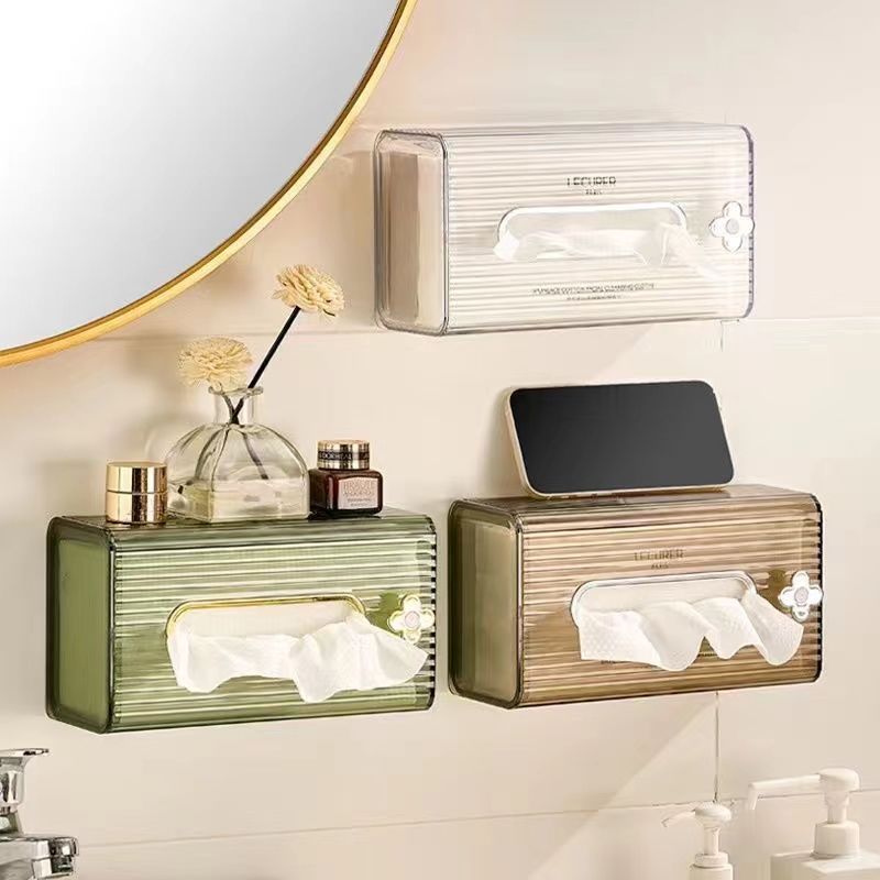 纸巾盒壁挂式面巾纸洗脸巾收纳厕所卫生间厨房倒挂抽纸盒轻奢透明