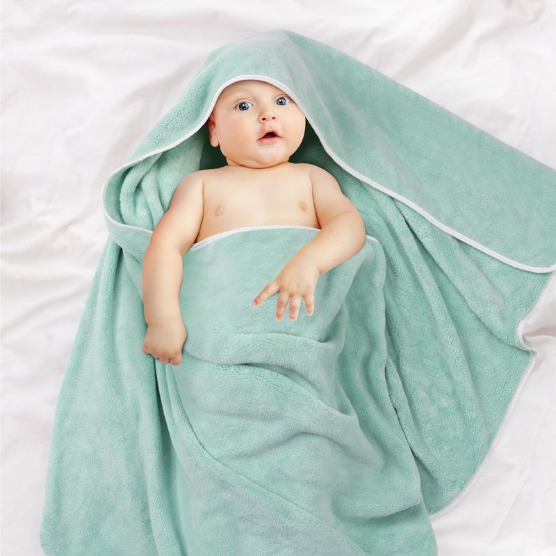 婴儿珊瑚绒浴巾纯色棉超柔吸水新生儿盖毯初生儿童宝宝洗澡毛巾被