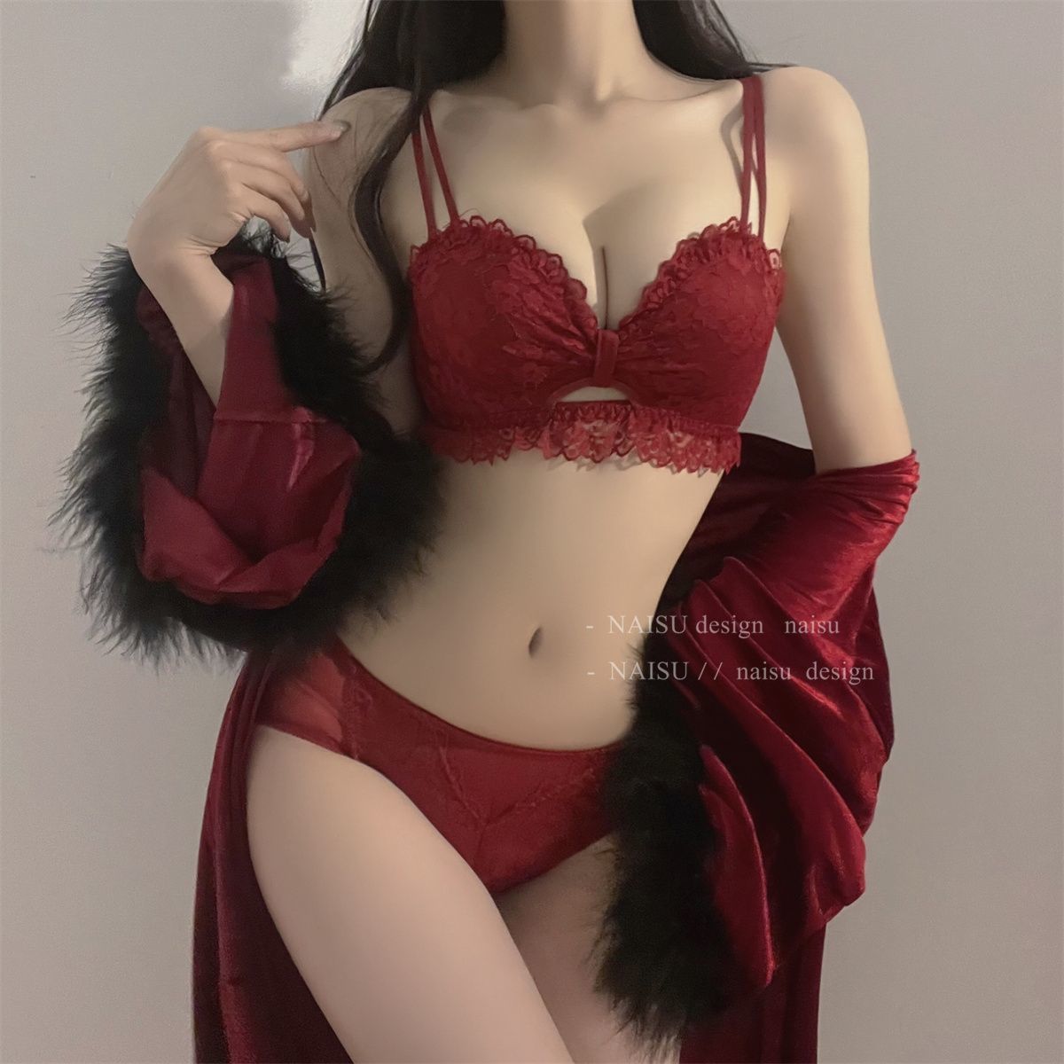 Red zodiac year underwear women's small chest gathered breasts bra without steel ring sexy lace ladies bra set