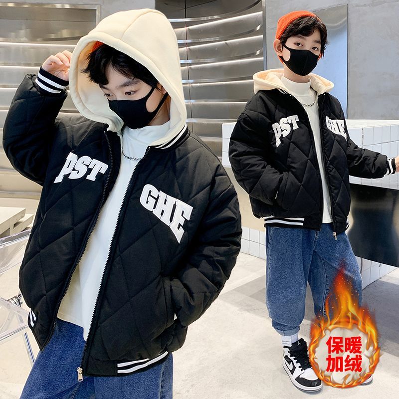 男童棉衣外套2023新款韩版棒球服棉服男孩加绒加厚保暖冬季棉袄潮