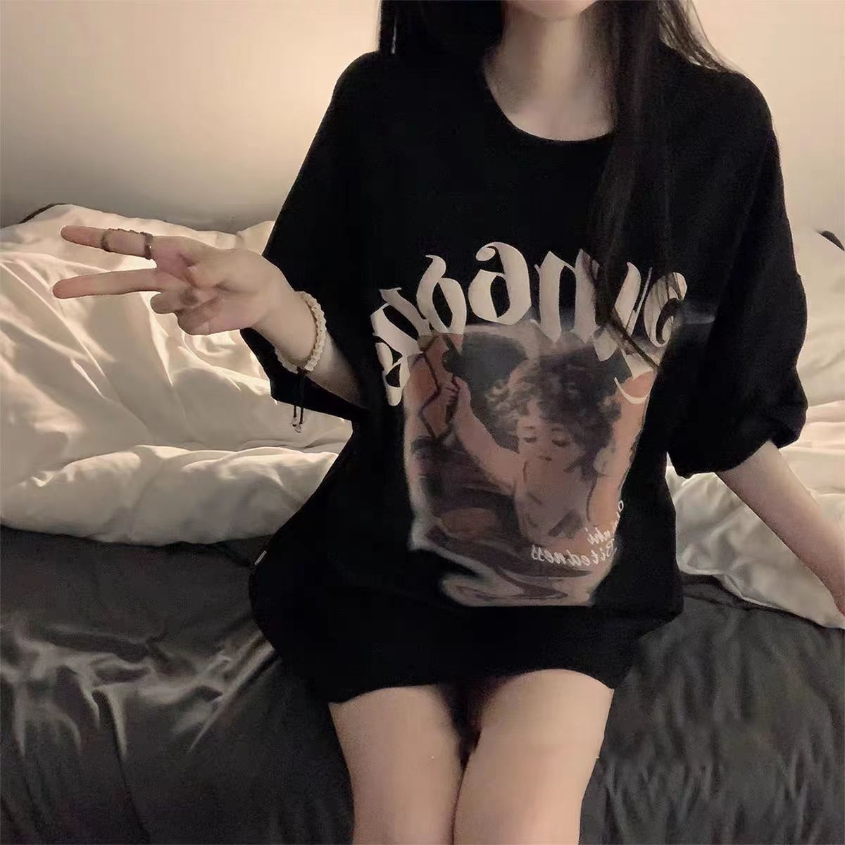100%純棉美式hiphop復古短袖t恤女國潮夏季寬鬆歐美哥特風ins潮牌