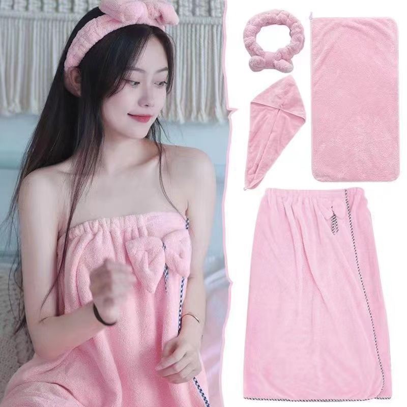Cuffia da bagno, asciugamano, fascia per capelli, 4 pezzi, 80-85-105 kg, accappatoio indossabile, assorbente, anti-pelo, gonna sexy_voghion.com