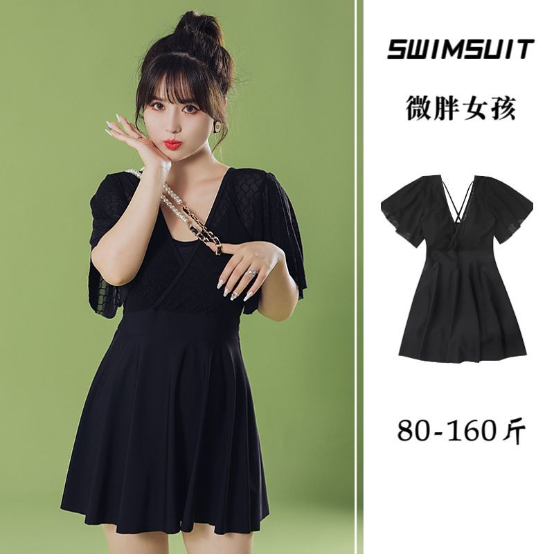 Swimsuit for slimming and fat girls, plus size one-piece skirt style, covering the flesh for hot spring bathing for fat mm 200 pounds, one-piece women's swimsuit