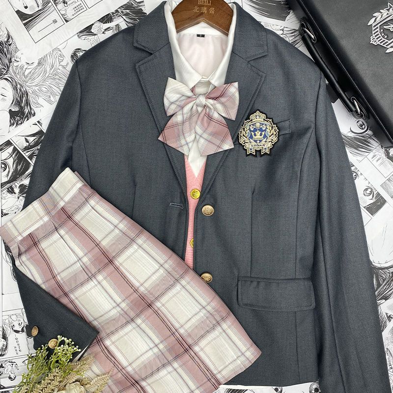 Beili sauce autumn jk uniform suit large set vest long-sleeved shirt plaid skirt suit Japanese students college style