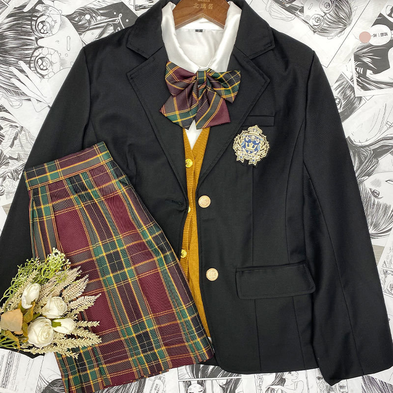 Beili sauce autumn jk uniform suit large set vest long-sleeved shirt plaid skirt suit Japanese students college style