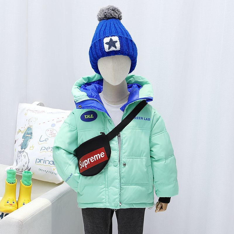 New children's down jacket boys and girls authentic white duck down short coat foreign style printing three-proof super thick winter coat