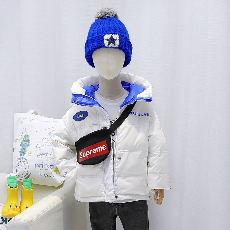 New children's down jacket boys and girls authentic white duck down short coat foreign style printing three-proof super thick winter coat