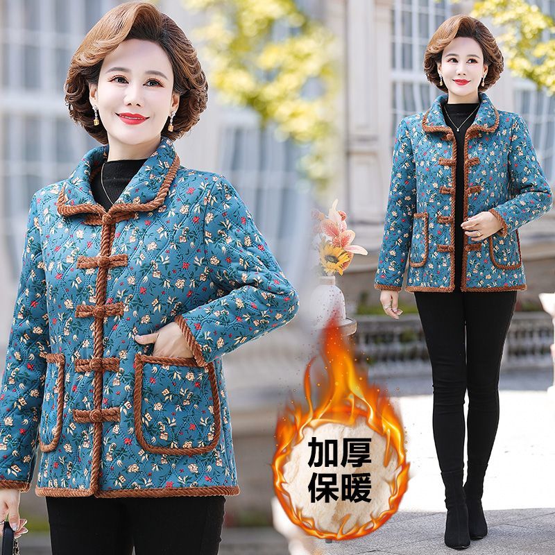 2022 new winter new cotton-padded jackets for women, middle-aged mothers, loose cotton-padded jackets, ethnic style, light winter