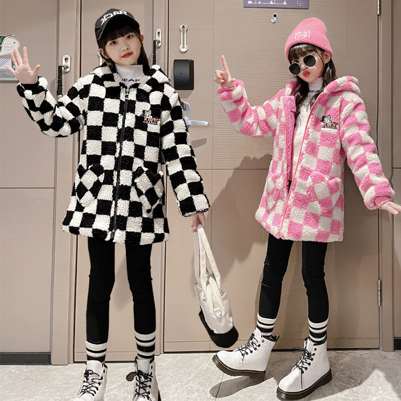 Girls' autumn and winter coats girls' middle-length thick wool sweater 2022 new girls' middle-aged and big children's padded coats