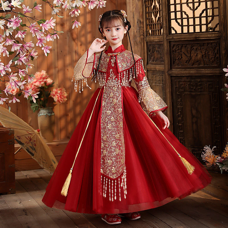 漢服女童冬季中國風兒童古裝新年裝小女孩拜年服過年服唐裝女冬款