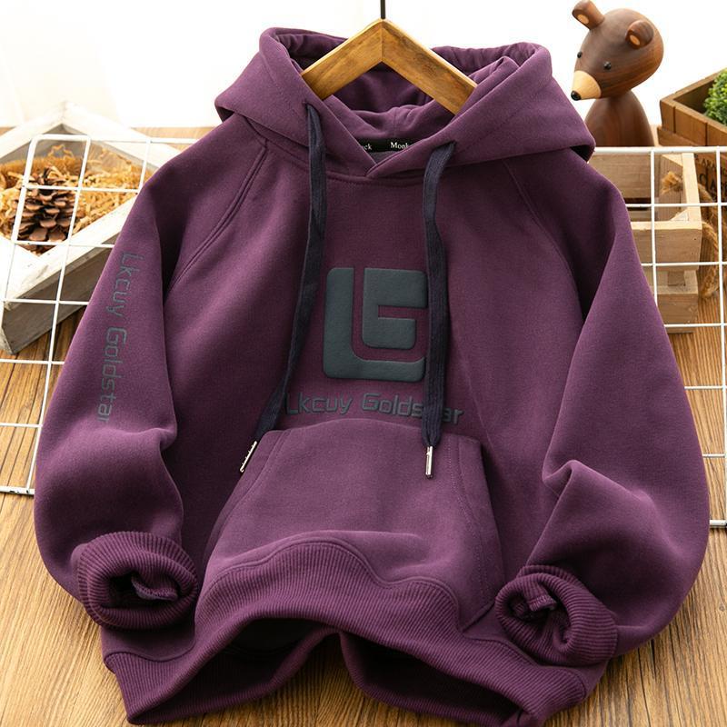 Babyfeet boys' fleece sweater autumn and winter new 2022 middle-aged and older children's hooded thickened top Korean style handsome