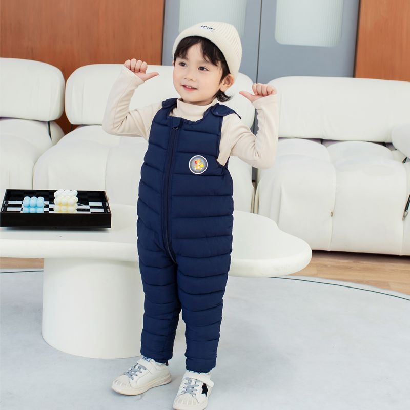 Genuine baby children's suspenders cotton trousers winter outer wear boys' down cotton trousers thickened girls' baby one-piece open crotch
