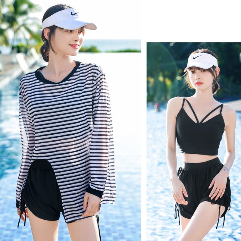 Two-piece swimsuit women's summer slimming cover belly conservative 2022 new hot style sunscreen three-piece sports professional swimming suit