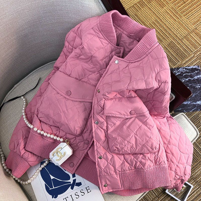 Fashionable foreign style small fragrance rhombus cotton clothing women's 2023 autumn and winter new small short loose baseball jacket