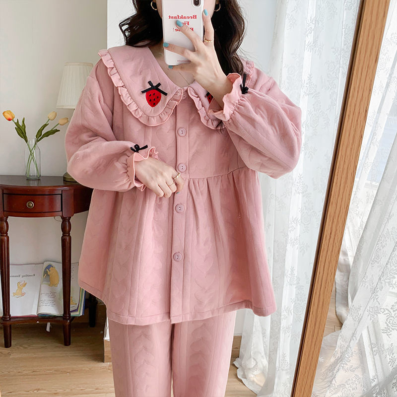 Autumn and winter air cotton confinement clothes interlayer thickened maternity pajamas adjustable maternity postpartum breastfeeding home clothes