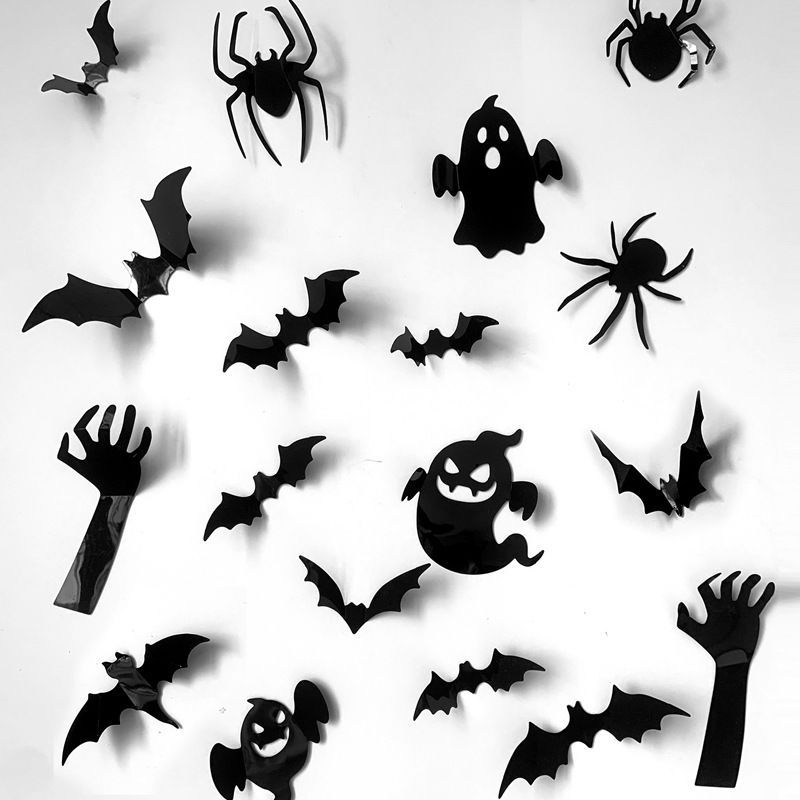 Halloween 3D Kunststofffolie Spinne Fledermaus Geist Wohnzimmer Schrank selbstklebende Dekoration kreative Wandaufkleber_voghion.com