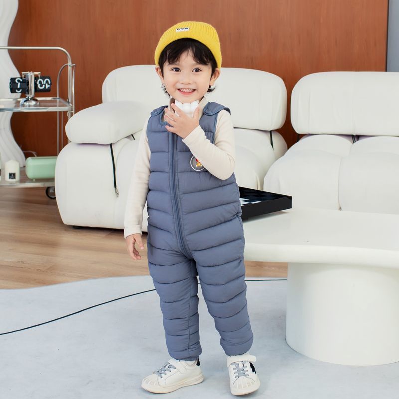 Genuine baby children's suspenders cotton trousers winter outer wear boys' down cotton trousers thickened girls' baby one-piece open crotch