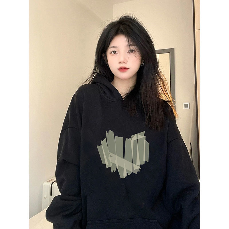小眾正肩衛衣2022新款女秋季黑色設計感oversize高級感超好看外套