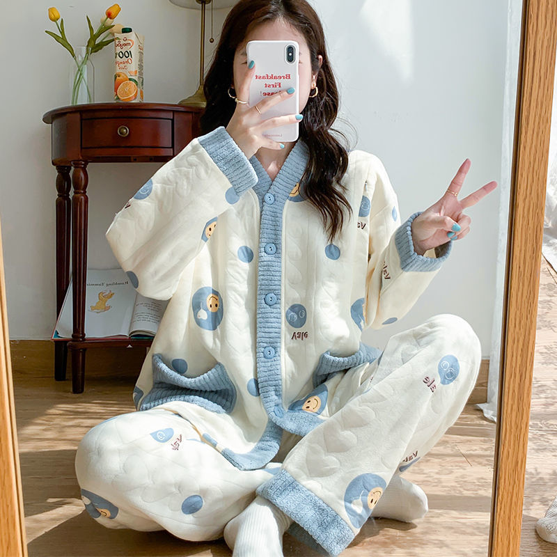 Autumn and winter air cotton confinement clothes interlayer thickened maternity pajamas adjustable maternity postpartum breastfeeding home clothes