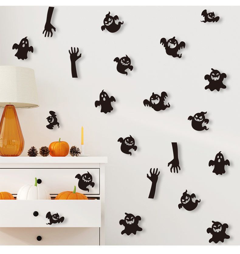 Halloween 3D Kunststofffolie Spinne Fledermaus Geist Wohnzimmer Schrank selbstklebende Dekoration kreative Wandaufkleber_voghion.com