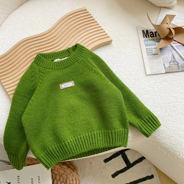 Brand~ Boys' sweater autumn and winter 2022 latest style children's solid color round neck sweater baby soft waxy top