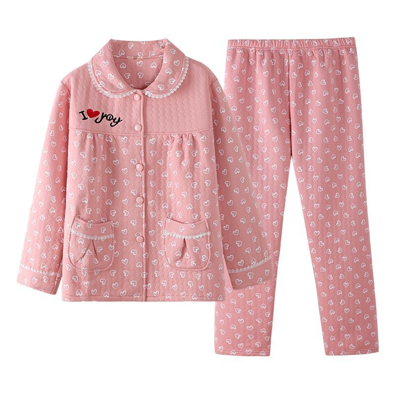 Pajamas women's spring and autumn 2022 new pure cotton thickened interlayer home service ladies can wear warm suits