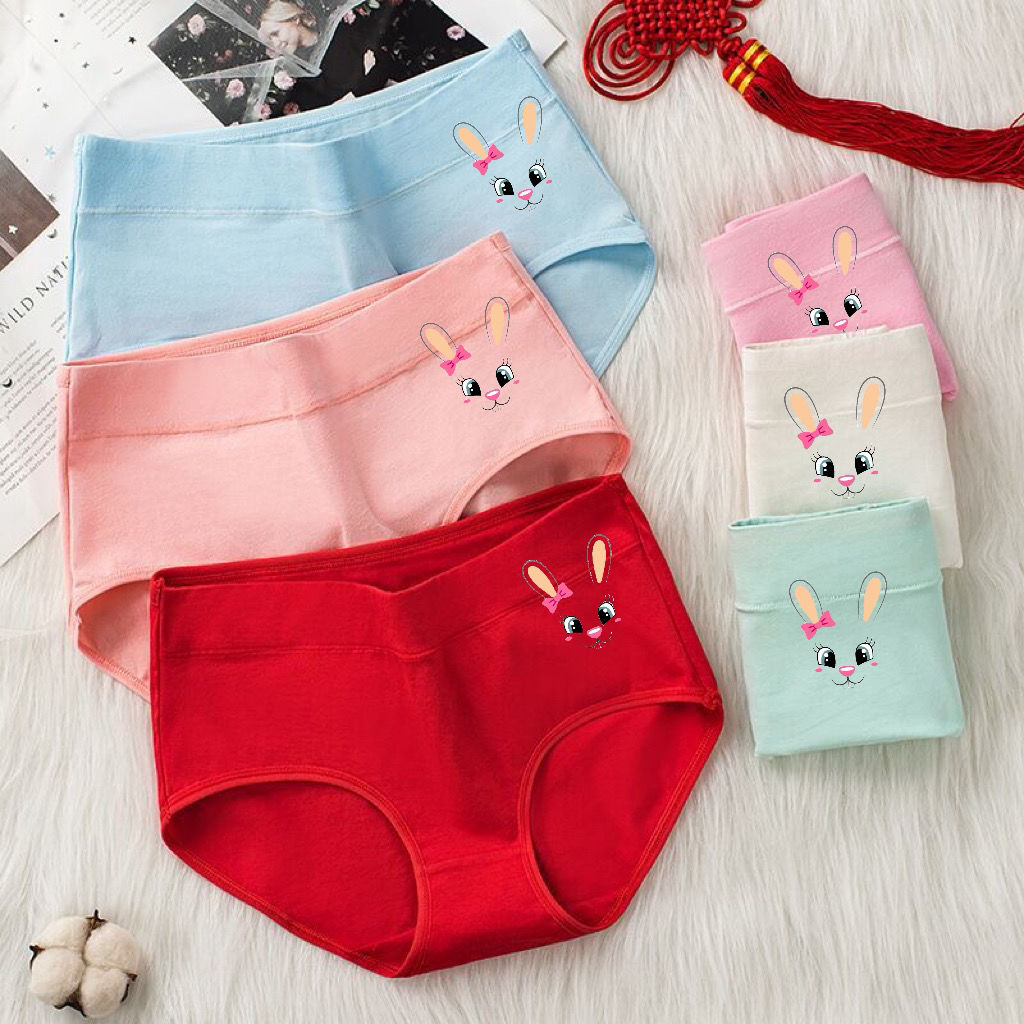 5 pieces of girls' underwear, female students, Korean version, cotton, antibacterial, mid-waist, cute bunny cartoon, female briefs