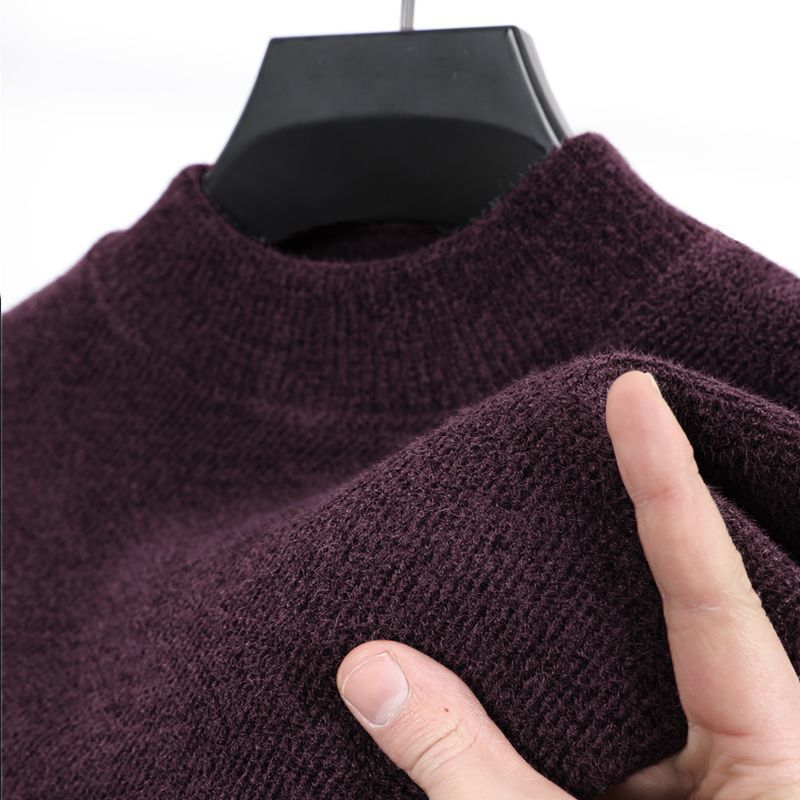 鄂尔多斯市男士半高领毛衣保暖长袖加绒加厚一体绒雪尼尔针织衫