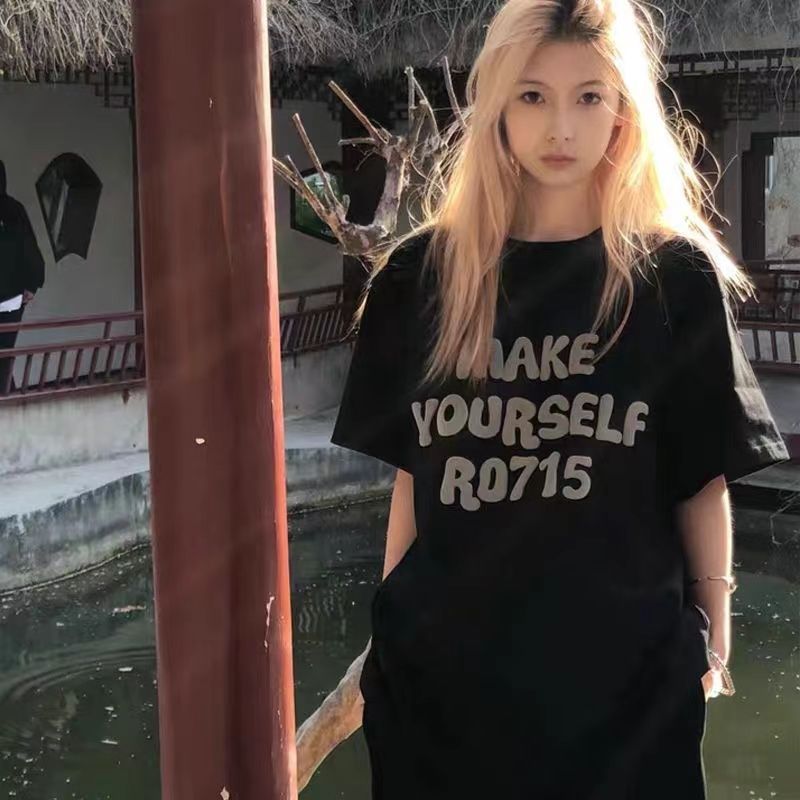 100%純棉美式復古短袖t恤女oversize寬鬆顯瘦半袖上衣慵懶風ins潮