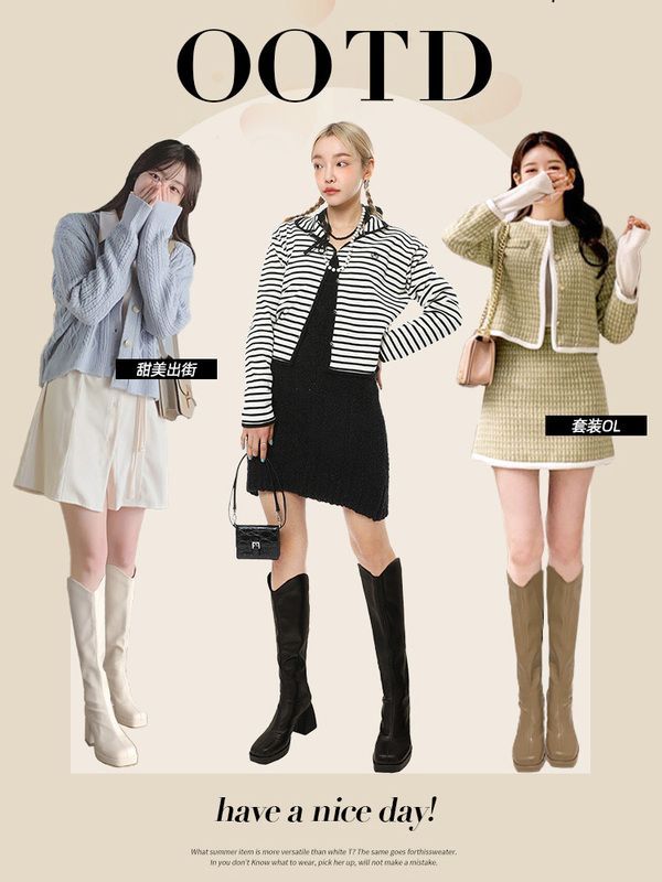Boots, short boots, women's autumn and winter models, the back zipper does not pass the knee,  new thick heel, small and thin knight high boots