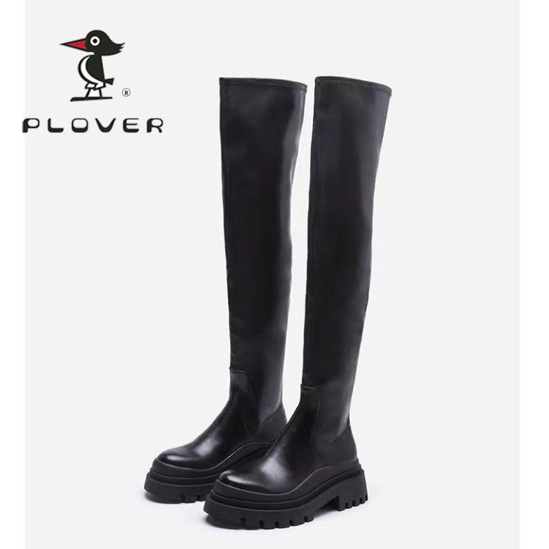 Woodpecker thick-soled over-the-knee boots women's 2022 autumn and winter new all-match elastic leather boots square toe long boots