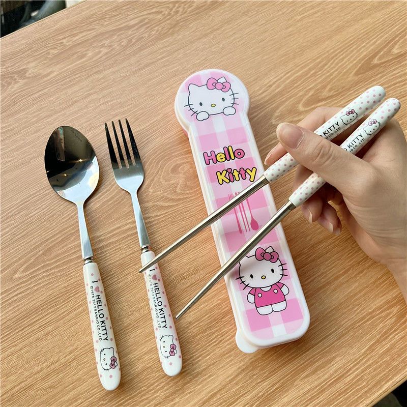 可爱卡通筷子勺子叉子套装学生便携上班族带饭旅行外出餐具三件套