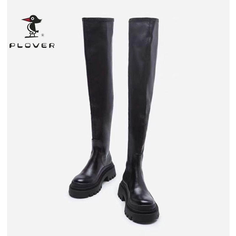 Woodpecker thick-soled over-the-knee boots women's 2022 autumn and winter new all-match elastic leather boots square toe long boots