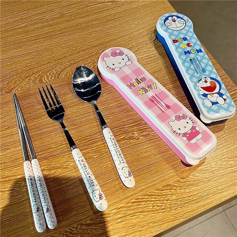 可爱卡通筷子勺子叉子套装学生便携上班族带饭旅行外出餐具三件套
