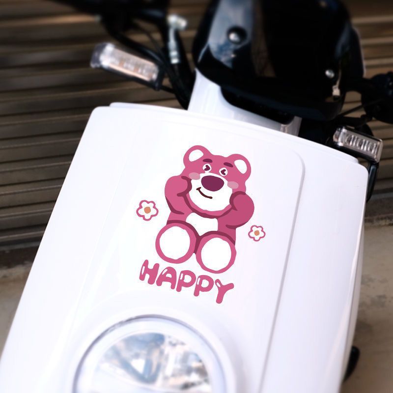 网红ins风卡通可爱草莓熊贴画电动驴摩托车贴纸遮盖车身划痕装饰