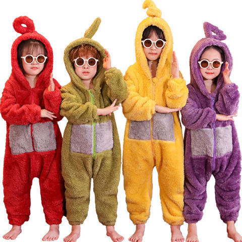 Teletubbies pajamas flannel boys and girls anti-kick thickened one-piece home clothes baby autumn and winter one-piece suit