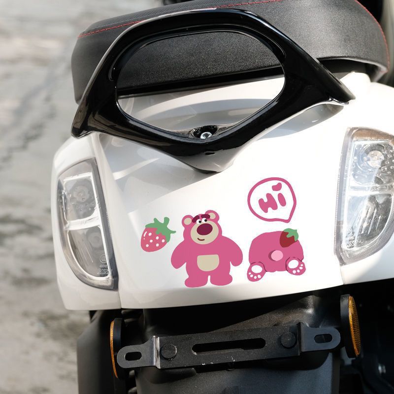 网红ins风卡通可爱草莓熊贴画电动驴摩托车贴纸遮盖车身划痕装饰