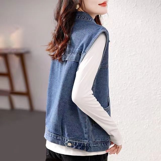 Foreign trade big-name clearance pick-up counters withdraw clearance tail single women's tooling pockets age-reducing denim vest jacket