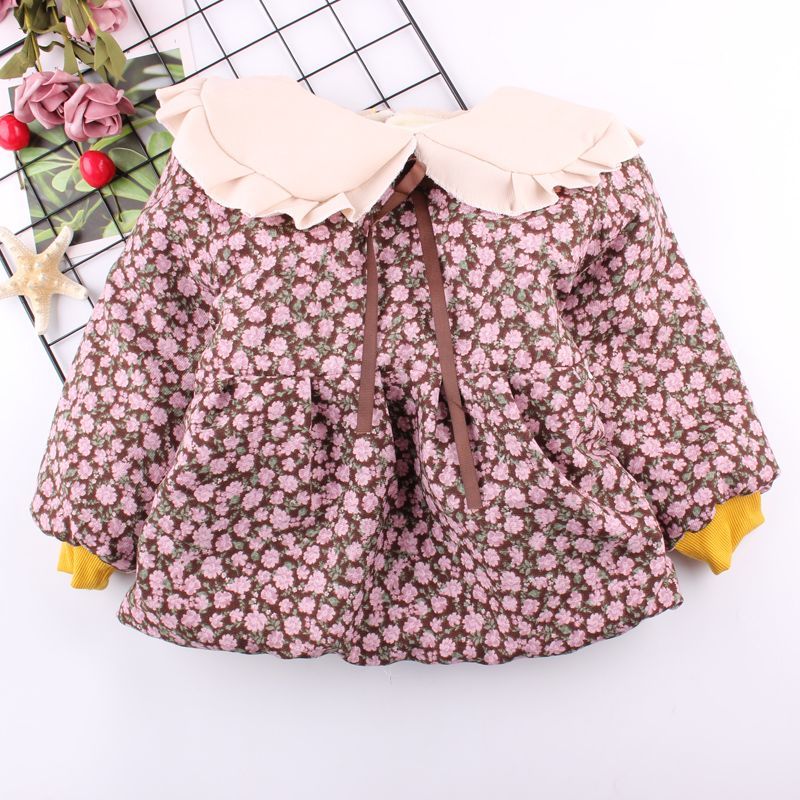 Autumn and winter female baby thickened gown baby reverse dressing boys and children cotton padded reverse dressing plus cotton jacket cotton jacket hood gown