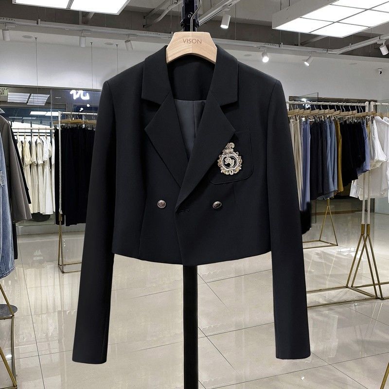 Black college style embroidered suit jacket female design sense  spring and autumn new trend fried street fashion small suit