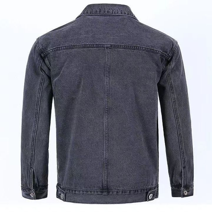 Smoke gray retro denim jacket plus velvet and thickening 2022 new simple trend all-match tooling denim jacket