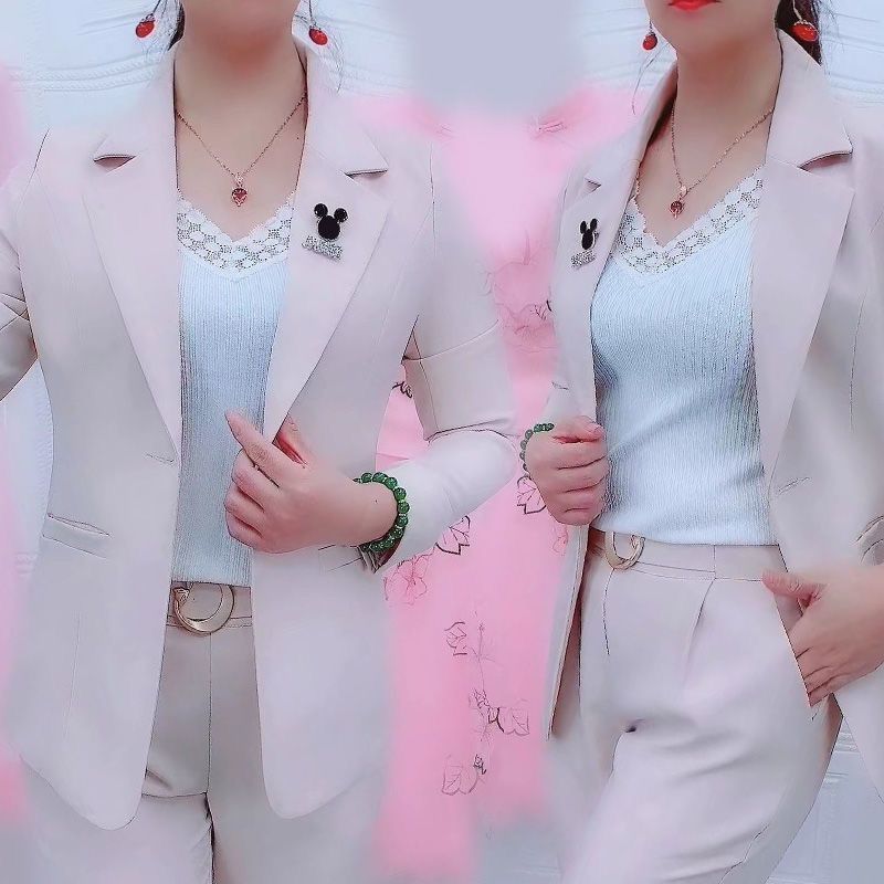 单/套装 纯色修身薄款西装套装女初春2023新款洋气显瘦职业两件套