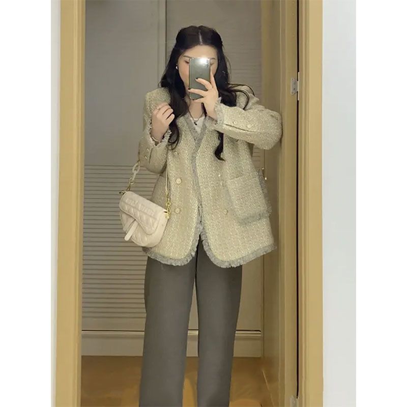 應小姐大碼氣質高級感小香風外套女冬設計感寬鬆顯瘦流蘇夾克上衣