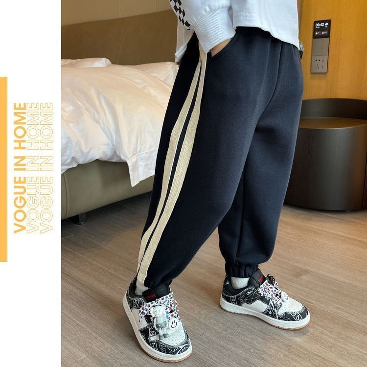 Boys' Autumn Clothes Children's Clothing Pants Spring and Autumn Style  New Children's Autumn Sports Pants Medium and Large Children's All-in-One Fleece Sweatpants