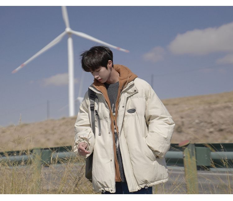 Vestiti finti in due pezzi Sciolti versatili, Cappotto in cotone con cappuccio alla moda per studenti per uomo, Autunno e_voghion.com