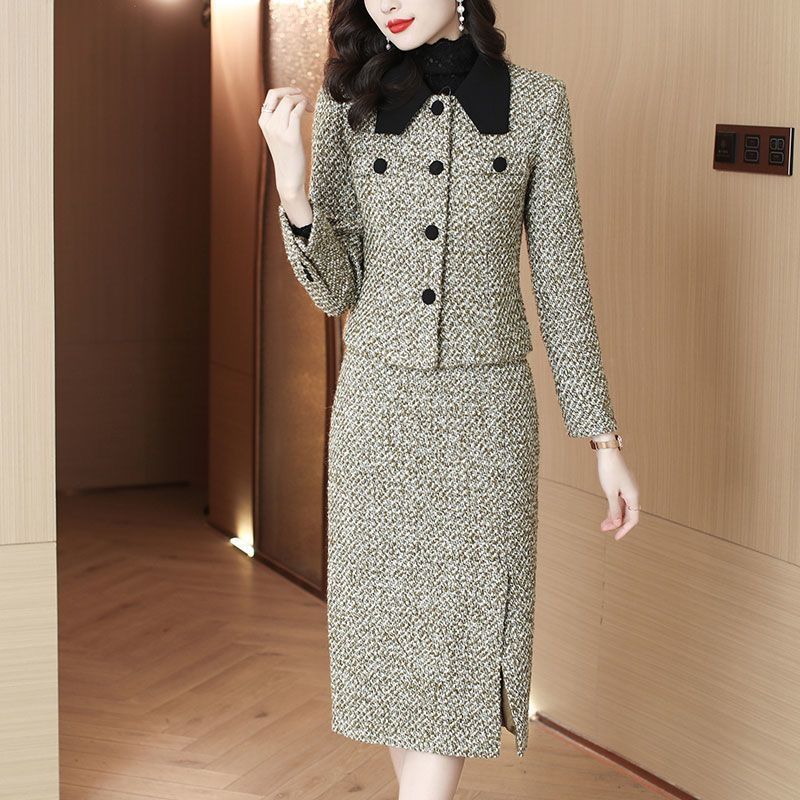 Single/Suit Small Fragrant Style Wool Suit Women 2023 Autumn and Winter New Slim Thin Plus Size Skirt Two-piece Set