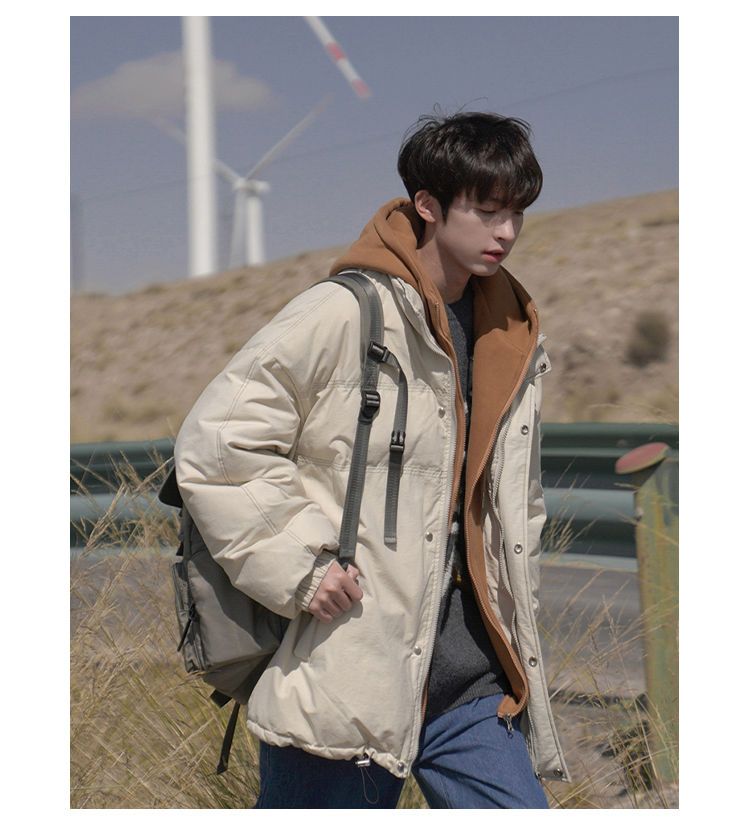 Vestiti finti in due pezzi Sciolti versatili, Cappotto in cotone con cappuccio alla moda per studenti per uomo, Autunno e_voghion.com