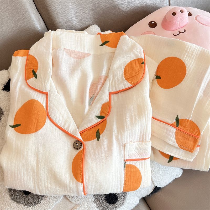 Ins wind pajamas women's autumn baby cloth long-sleeved thin section sweet orange spring and autumn style home service can be worn outside suit